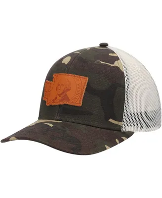 Men's Local Crowns Camo Washington Icon Woodland State Patch Trucker Snapback Hat