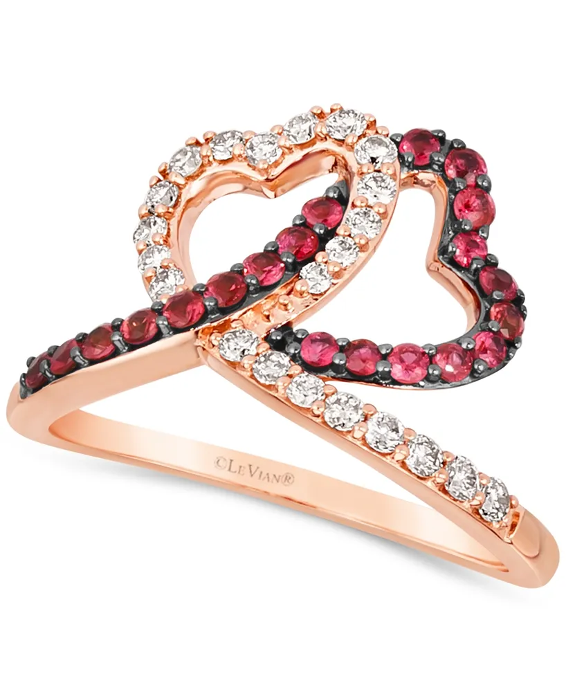Le Vian Passion Ruby (3/8 ct. t.w.) & Nude Diamond (1/3 Interlocking Hearts Ring 14k Rose Gold
