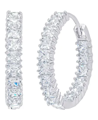 Women's Fine Silver Plated Cubic Zirconia Hoop Earrings