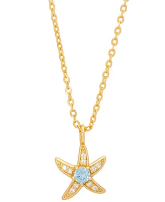 Blue Topaz (1/10 ct. t.w.) & Lab-Grown White Sapphire (1/10 ct. t.w.) Starfish 18" Pendant Necklace in 14k Gold-Plated Sterling Silver