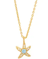 Blue Topaz (1/10 ct. t.w.) & Lab-Grown White Sapphire (1/10 ct. t.w.) Starfish 18" Pendant Necklace in 14k Gold-Plated Sterling Silver