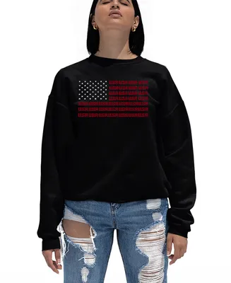 Women's Crewneck Word Art Usa Flag Sweatshirt Top