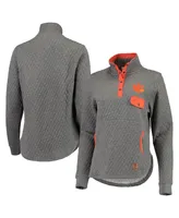 Women's Pressbox Heathered Gray and Orange Clemson Tigers Magnum Quilted Quarter-Snap Pullover Jacket