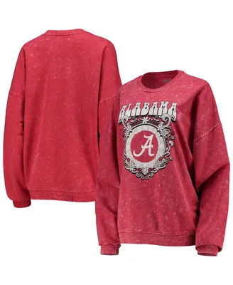 Women's ZooZatz Crimson Alabama Crimson Tide Garment Wash Oversized Vintage-Like Pullover Sweatshirt