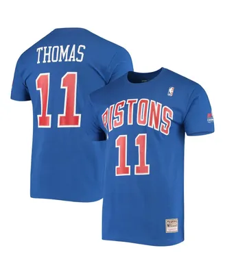 Men's Mitchell & Ness Isiah Thomas Blue Detroit Pistons Hardwood Classics Stitch Name and Number T-shirt