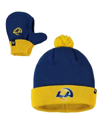 Toddler Unisex '47 Royal, Gold Los Angeles Rams Bam Bam Cuffed Knit Hat with Pom And Mittens Set