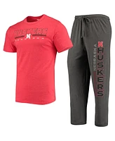 Men's Concepts Sport Heathered Charcoal, Scarlet Nebraska Huskers Meter T-shirt and Pants Sleep Set