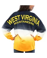 Women's Navy West Virginia Mountaineers Ombre Long Sleeve Dip-Dyed Spirit Jersey