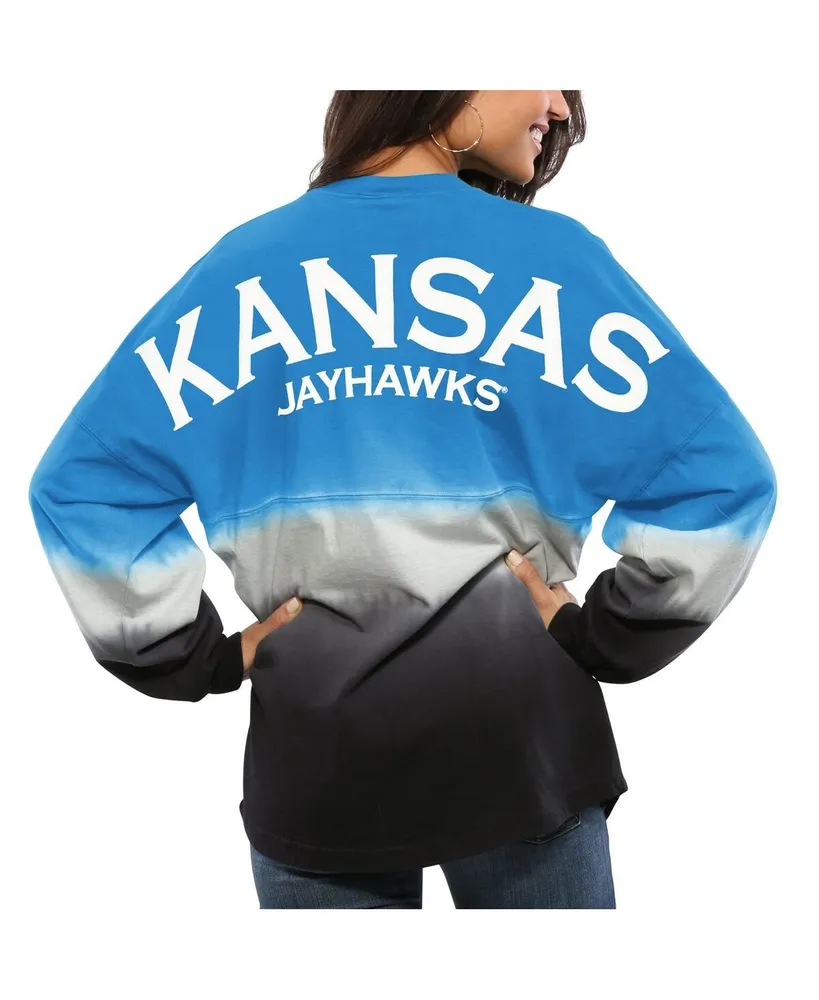 Women's Royal Kansas Jayhawks Ombre Long Sleeve Dip-Dyed Spirit Jersey