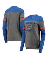 Women's Pressbox Royal, Heathered Gray Florida Gators Lizzy Flocking Striped Long Sleeve T-shirt