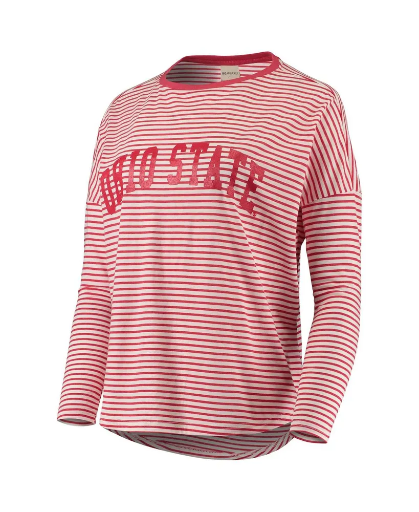 Women's Scarlet and White Ohio State Buckeyes Melange Striped Boxy Long Sleeve T-shirt