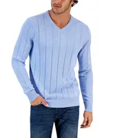 Club Room Men's Drop-Needle V-Neck Cotton Sweater