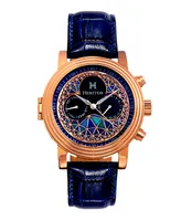 Heritor Automatic Legacy Black or Blue or Brown Genuine Leather Band Watch, 44mm