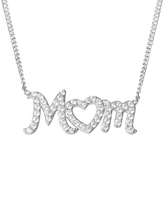 Giani Bernini Cubic Zirconia Mom Heart 18" Pendant Necklace in Sterling Silver, Created for Macy's