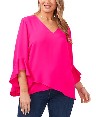 Vince Camuto Plus Size V-Neck 3/4-Flutter Sleeve Blouse