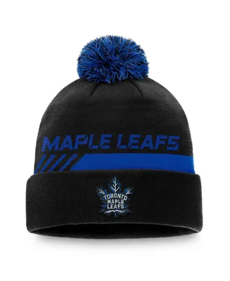 Men's Fanatics Black Toronto Maple Leafs Authentic Pro Locker Room Alt Logo Cuffed Knit Hat with Pom