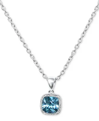 Blue Topaz Cushion Solitaire 18" Pendant Necklace (1-1/2 ct. t.w.) in Sterling Silver