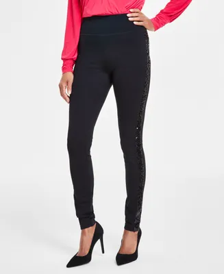 I.n.c. International Concepts Women's Sequin-Trim Pull-On Ponte Pants, Created for Macy's