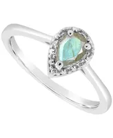 Labradorite & Diamond Accent Pear Ring Sterling Silver (Also Onyx Turquoise)