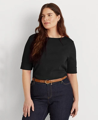 Lauren Ralph Plus Cotton-Blend Boatneck Top