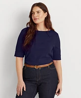 Lauren Ralph Plus Cotton-Blend Boatneck Top