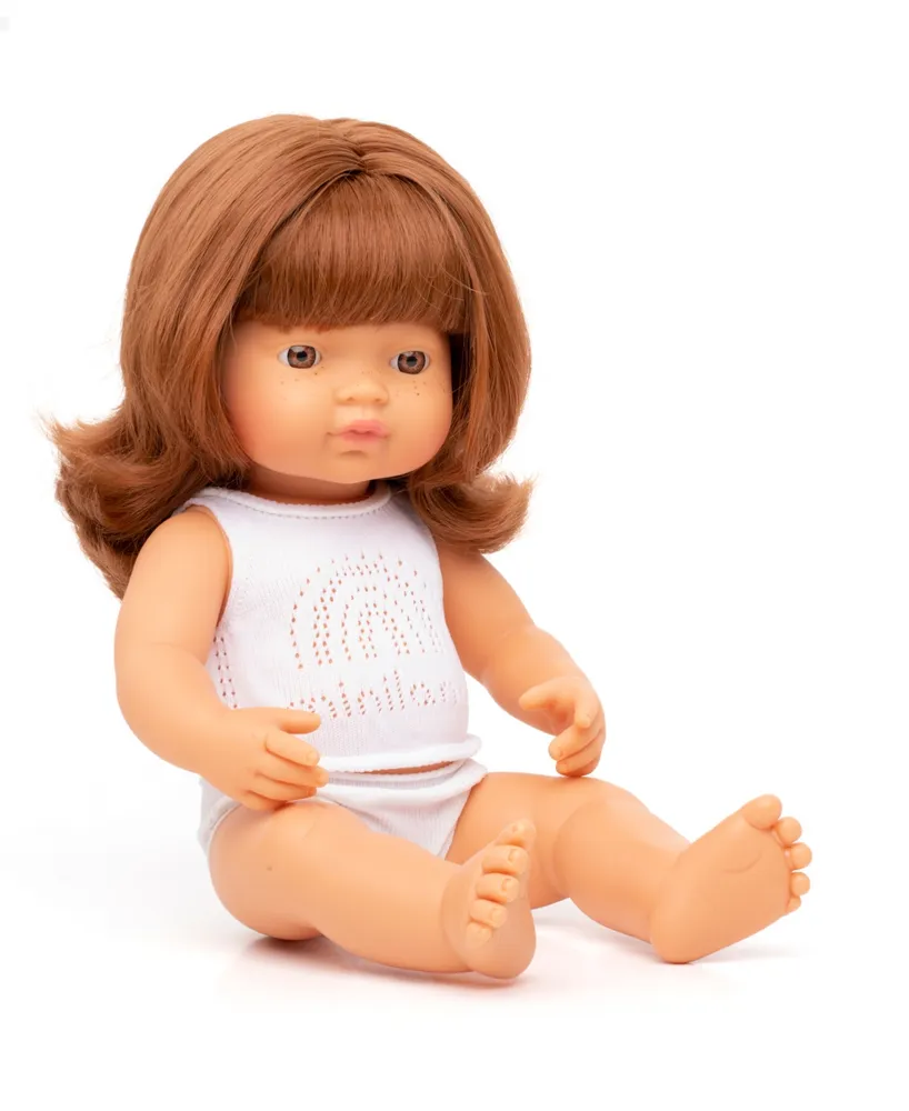 Miniland 15" Baby Doll Caucasian Redhead Girl Set , 3 Piece