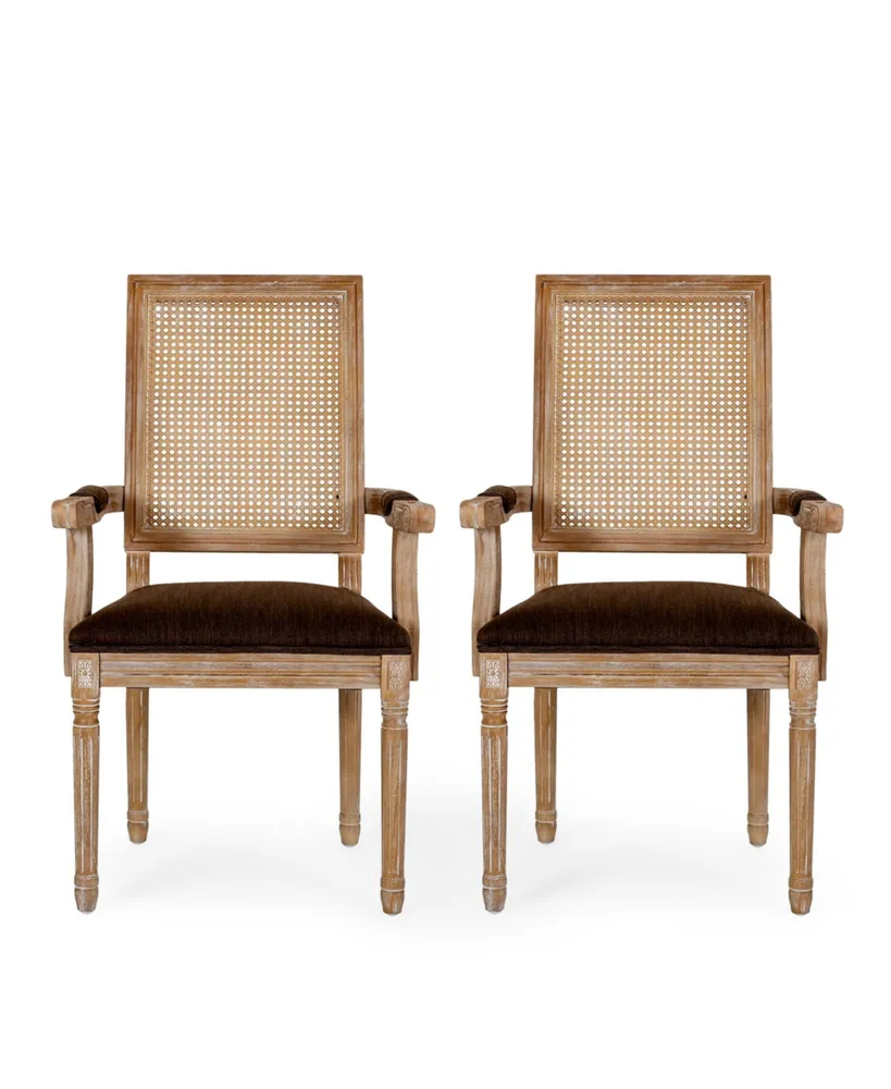 Maria French Country Wood and Cane Upholstered Dining Chair Set, 2 Piece