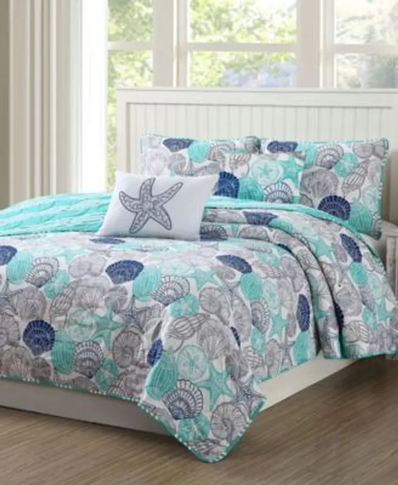 Seashell Starfish Print Reversible Quilt Set Collection