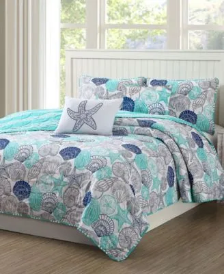 Seashell Starfish Print Reversible Quilt Set Collection