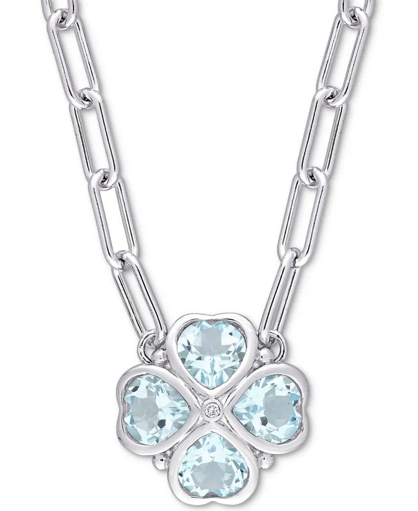 Blue Topaz (3-7/8 ct. t.w.) & Diamond Accent Heart Flower 18" Pendant Necklace in Sterling Silver