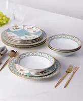 Noritake Lodi's Morning Dinner Set, 12 Piece - White, Blue, Gold