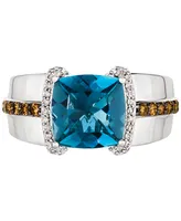 Le Vian Men's Deep Sea Blue Topaz (4-1/2 ct. t.w.) & Diamond (3/8 Ring Sterling Silver