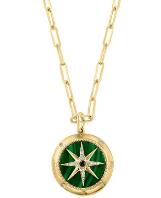 Effy Malachite & Diamond (1/10 ct. t.w.) Star 18" Pendant Necklace