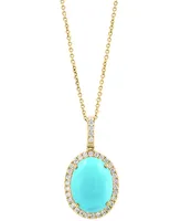 Effy Turquoise & Diamond (1/2 ct .t.w.) Halo 18" Pendant Necklace in 14k Gold