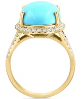 Effy Turquoise & Diamond (5/8 ct. t.w.) Halo Ring in 14k Gold