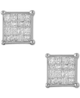 Diamond Princess Cluster Stud Earrings (1/2 ct. t.w.) in 14k White Gold