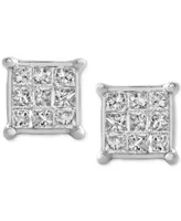 Diamond Princess Cluster Stud Earrings (1/4 ct. t.w.) in 14k White Gold