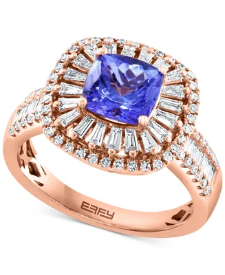 Effy Tanzanite (1-5/8 ct.t.w.) & Diamond (5/8 ct. t.w.) Halo Ring in 14k Rose Gold
