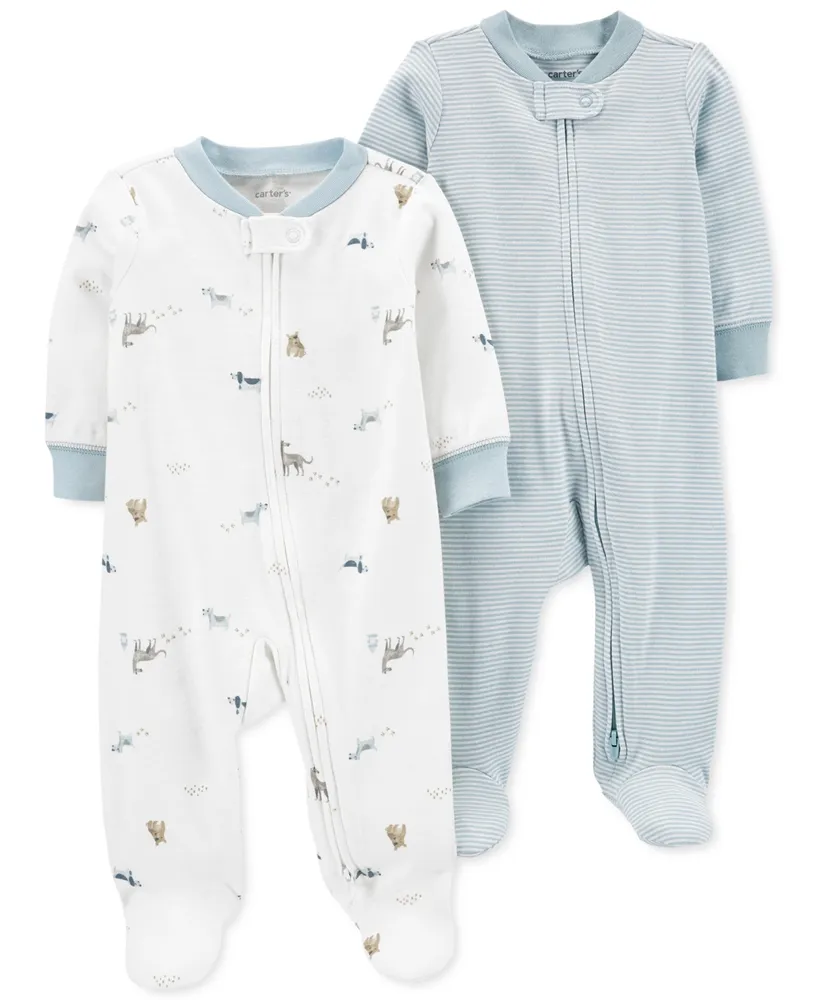 Baby Boys or Baby Girls Two Way Zip Footed Coveralls, Pack of 2