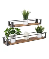 Floating Decorative Metal and Wood Wall Shelf, Set of 2