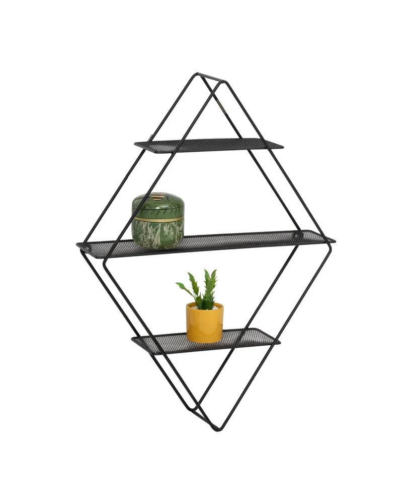 Diamond Shaped 3 Tier Decorative Metal Wall Shelf