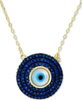 Cubic Zirconia & Enamel Evil Eye Pendant Necklace in 14k Gold-Plated Sterling Silver, 16" + 1" extender