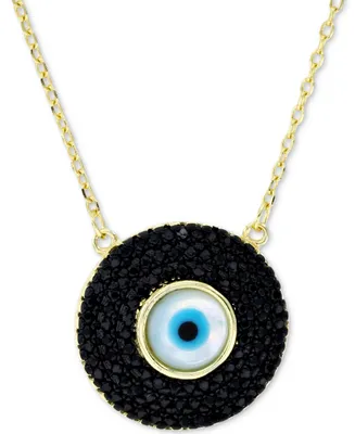 Cubic Zirconia & Enamel Evil Eye Pendant Necklace 14k Gold-Plated Sterling Silver, 16" + 1" extender