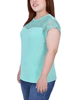 Ny Collection Plus Short Sleeve Lace and Crepe Top