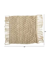 Boho Fringed Woven Macrame Decorative Pillow Cover, 18"