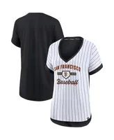 Women's Fanatics White and Black San Francisco Giants Iconic Noise Factor Pinstripe V-Neck T-shirt