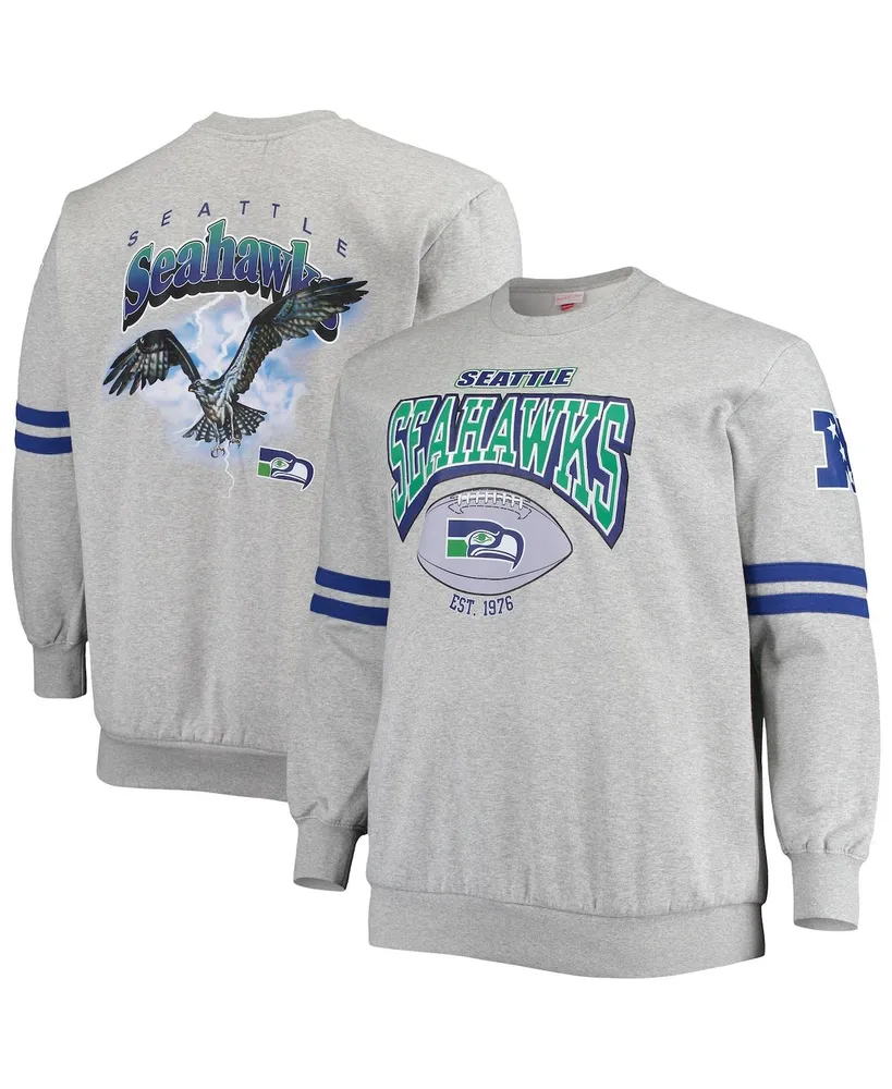 Men's Mitchell & Ness Heather Gray Seattle Seahawks Big and Tall Allover Print Pullover Sweatshirt Heathered Gray