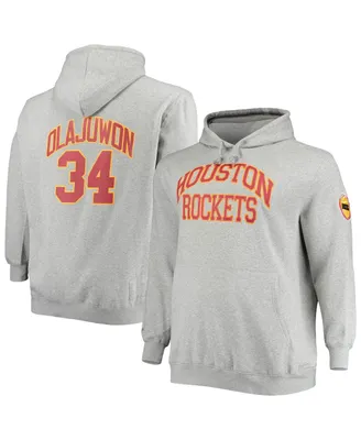 Men's Mitchell & Ness Hakeem Olajuwon Heather Gray Houston Rockets Big and Tall Name Number Pullover Hoodie