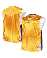 Men's Mitchell & Ness Gold, Purple Los Angeles Lakers Hardwood Classics Big and Tall On-Court Shooting V-Neck Shirt