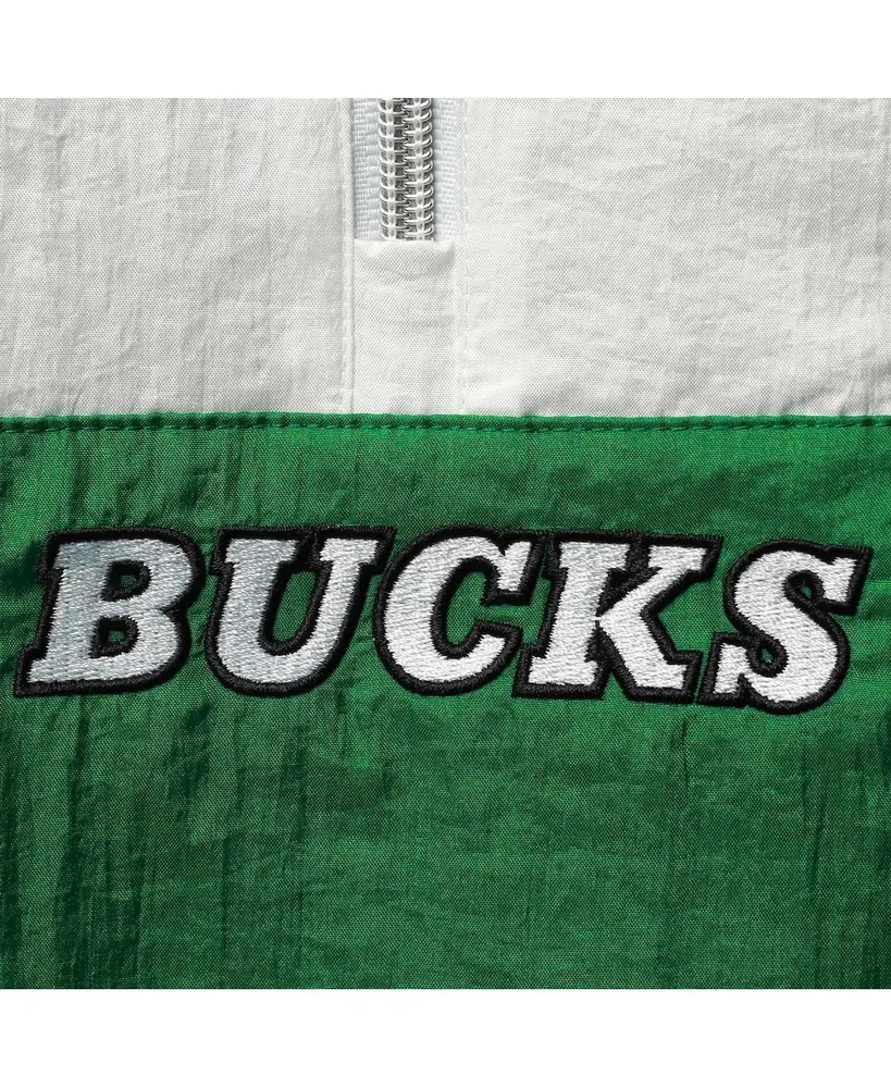Women's Mitchell & Ness Green Milwaukee Bucks Half-Zip Windbreaker 2.0 Hoodie Jacket